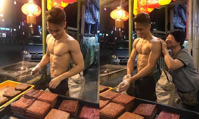 แซ่บมาก “พ่อค้าขายหมูแผ่น” ในมาเลเซีย โชว์กล้ามแน่น ลูกค้าสาวแห่อุดหนุนเพียบ