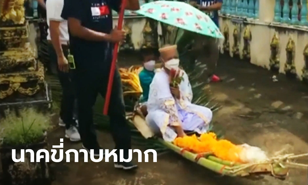นาคขี่กาบหมากใบทางมะพร้าว เข้าวัดบวชพระ(มีคลิป)