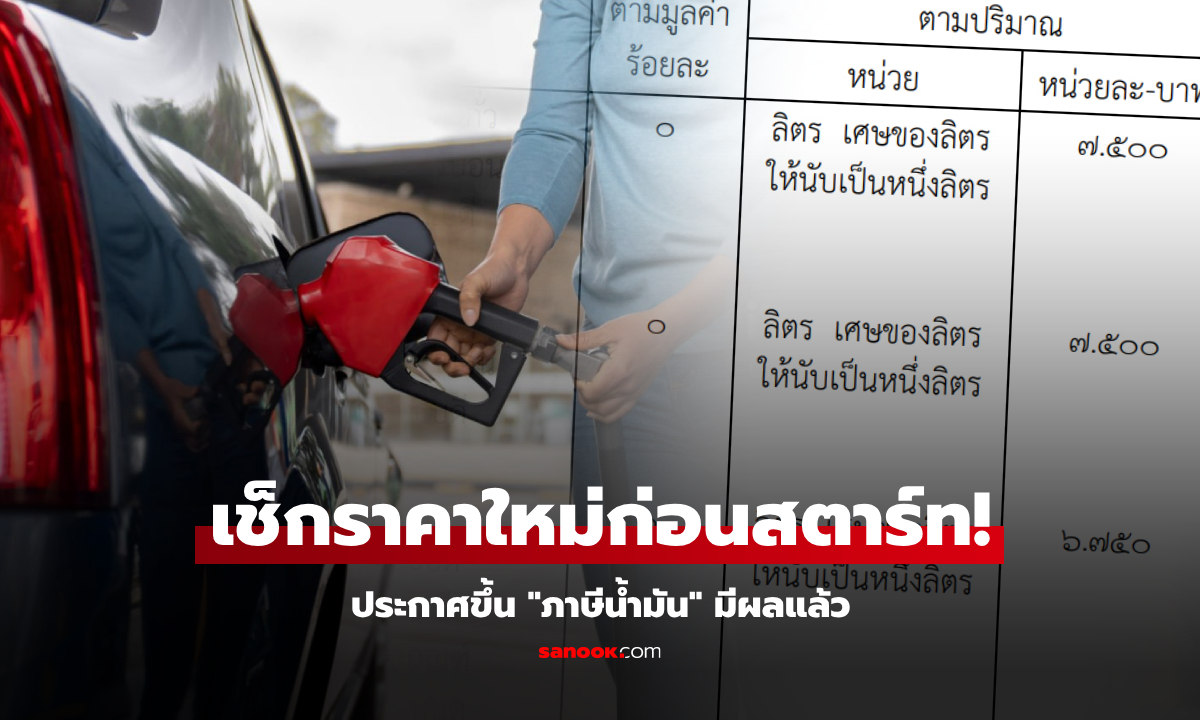 ปรับราคาใหม่ "ขึ้นภาษีน้ำมัน" 0.15 - 1.00 บาทต่อลิตร หวังเพิ่มรายได้เข้ารัฐฯ มีผลแล้ว!