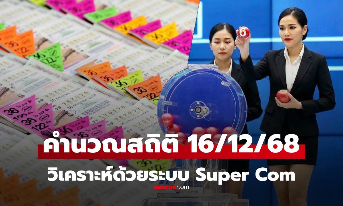 Super Com คำนวณสถิติหวย งวดวันจันทร์ที่ 1 ธันวาคม 2568 วิเคราะห์งวด 16/12/68