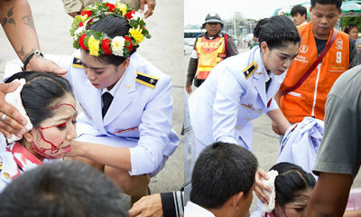 บัณฑิตสาวน้ำใจงาม ช่วยคนถูกรถชนทั้งเครื่องแบบ