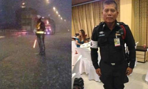 เศร้า! ตำรวจโบกรถกลางฝน เสียชีวิตแล้วหลังถูกรถชน