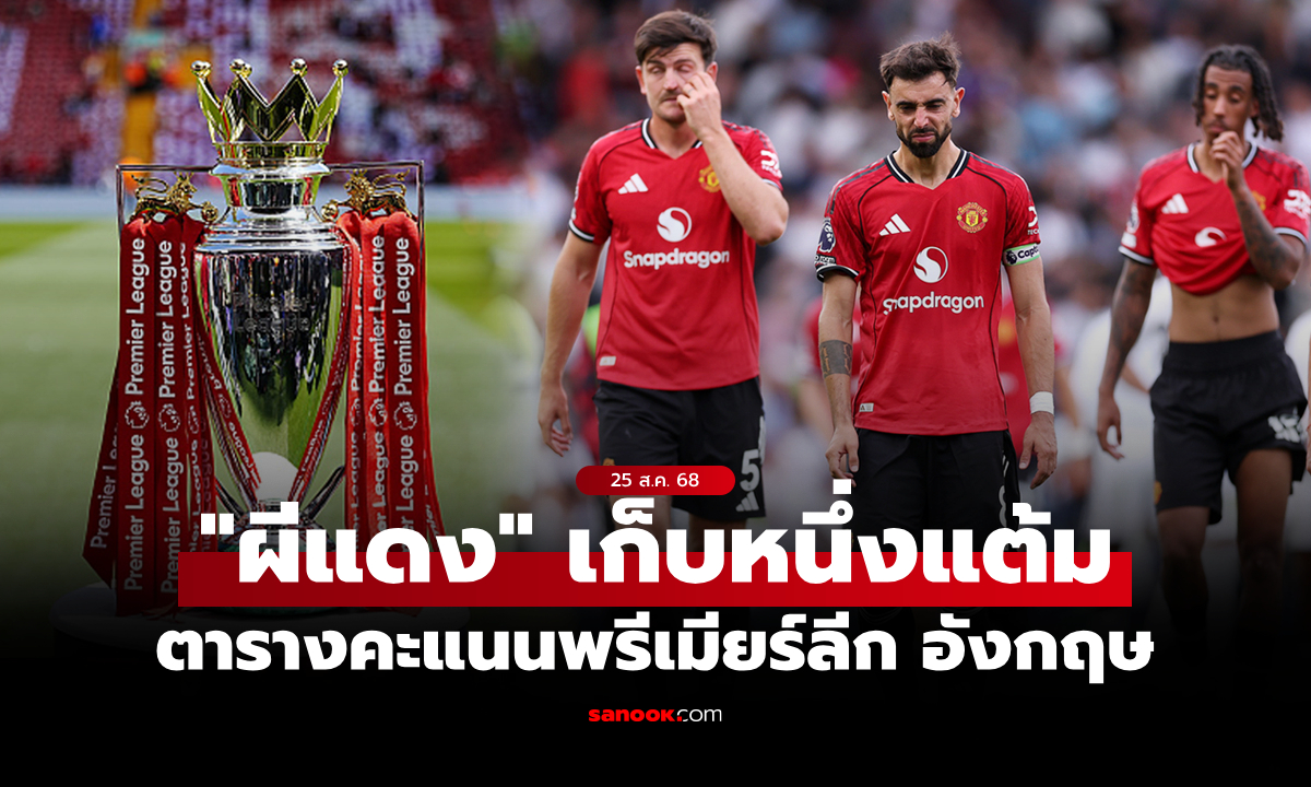 ตารางคะแนนพรีเมียร์ลีกอังกฤษ ฤดูกาล 2025-26 ประจำวันที่ 25 ส.ค. 68
