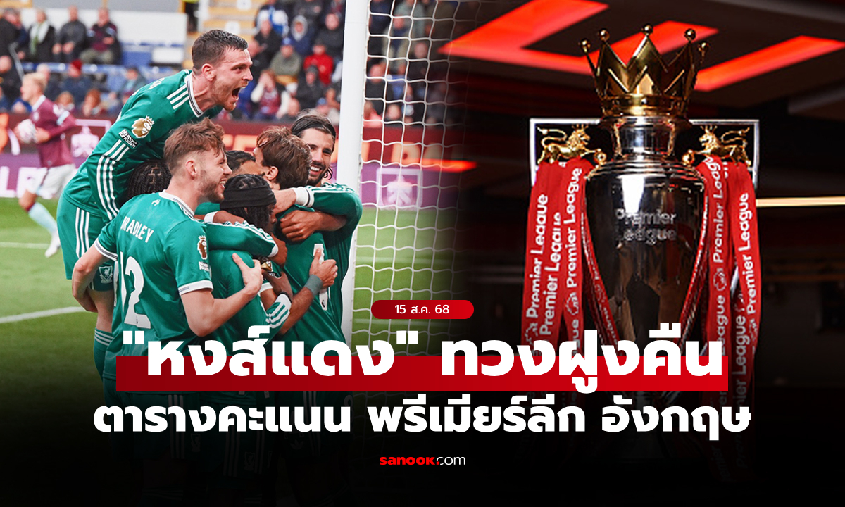 ตารางคะแนนพรีเมียร์ลีกอังกฤษ ฤดูกาล 2025-26 ประจำวันที่ 15 ก.ย. 68