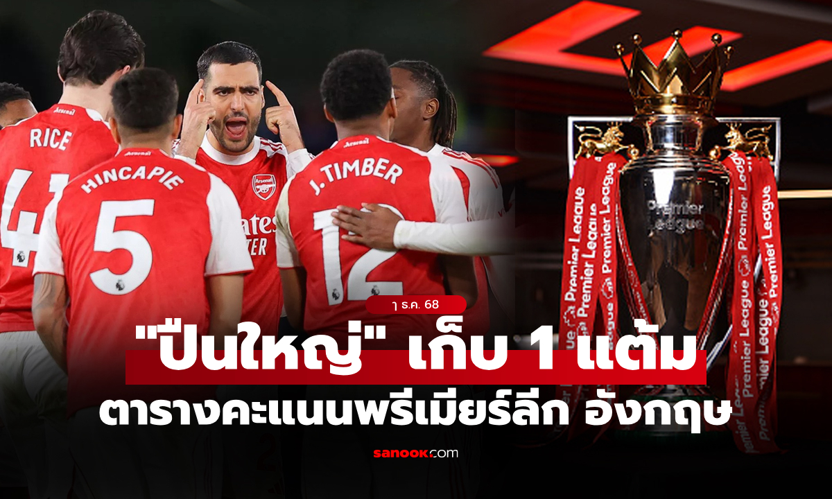 ตารางคะแนนพรีเมียร์ลีกอังกฤษ ฤดูกาล 2025-26 ประจำวันที่ 1 ธ.ค. 68